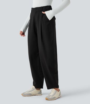 High Waisted Barrel Leg Casual Pants with Pockets