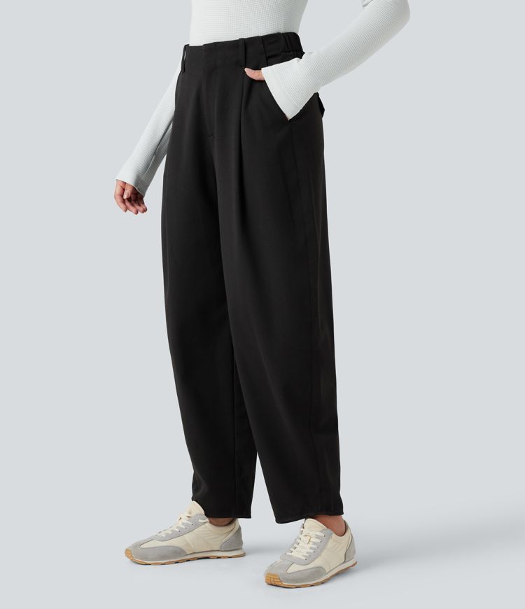 High Waisted Barrel Leg Casual Pants with Pockets