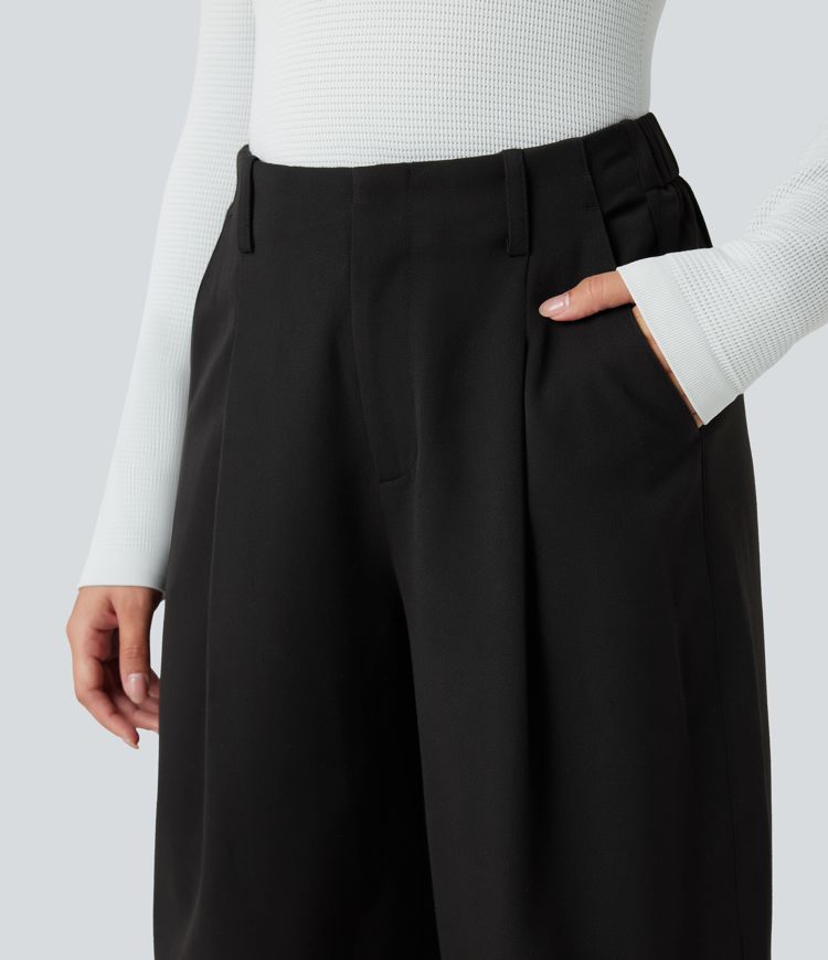 High Waisted Barrel Leg Casual Pants with Pockets