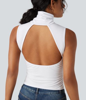 High Neck Sleeveless Backless Casual Top