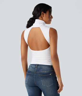 High Neck Sleeveless Backless Casual Top