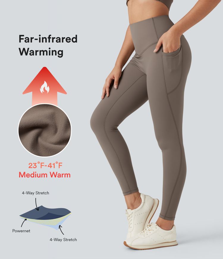 SoCinched High Waisted Tummy Control Fleece Yoga Leggings with Pockets