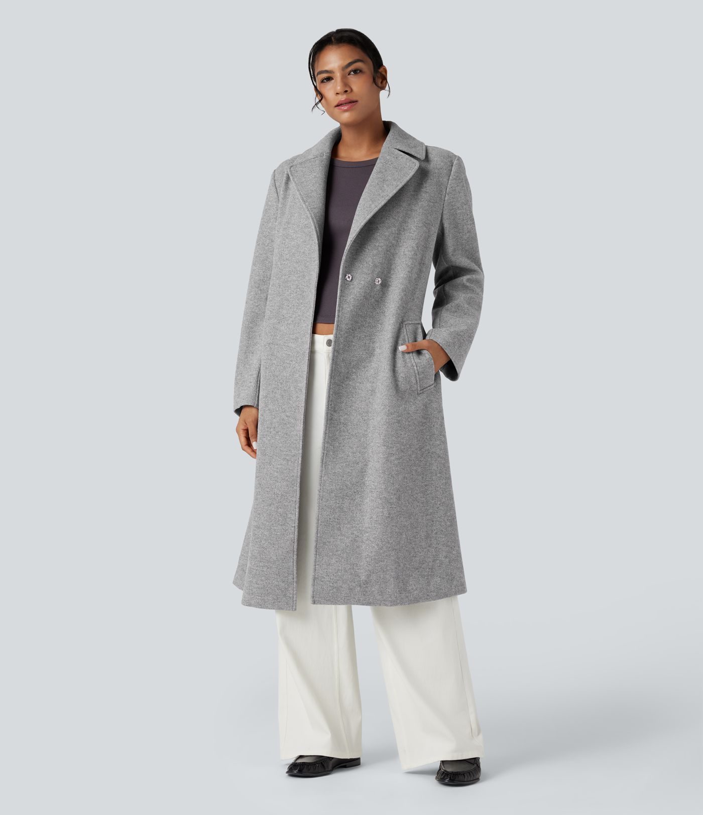 Cepli, kuşaklı, uzun kesimli uzun kollu polar kaban