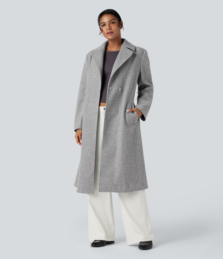 Long Sleeve Belted Longline Fleece Casual Coat with Pockets