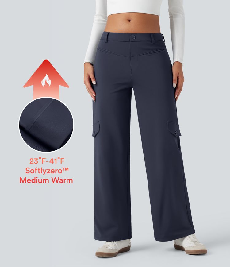 Softlyzero™ Plush Thermal Mid Rise Work Straight-leg Pants with Pockets