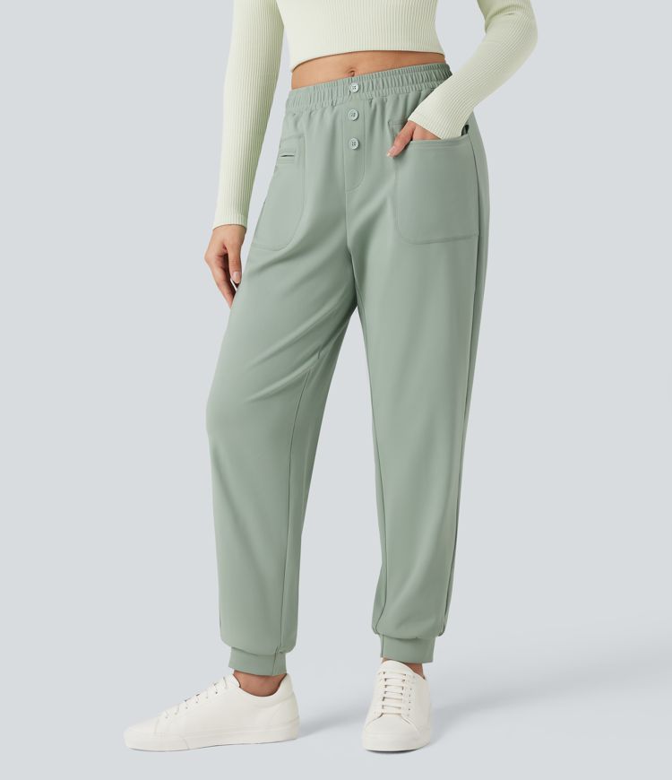 Mid Rise Casual Joggers with Pockets