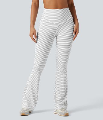 Pantalon de yoga à coupe bootcut gainant taille haute à rayures avec poches