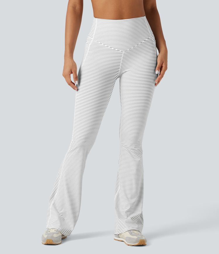 Pantalon de yoga à coupe bootcut gainant taille haute à rayures avec poches