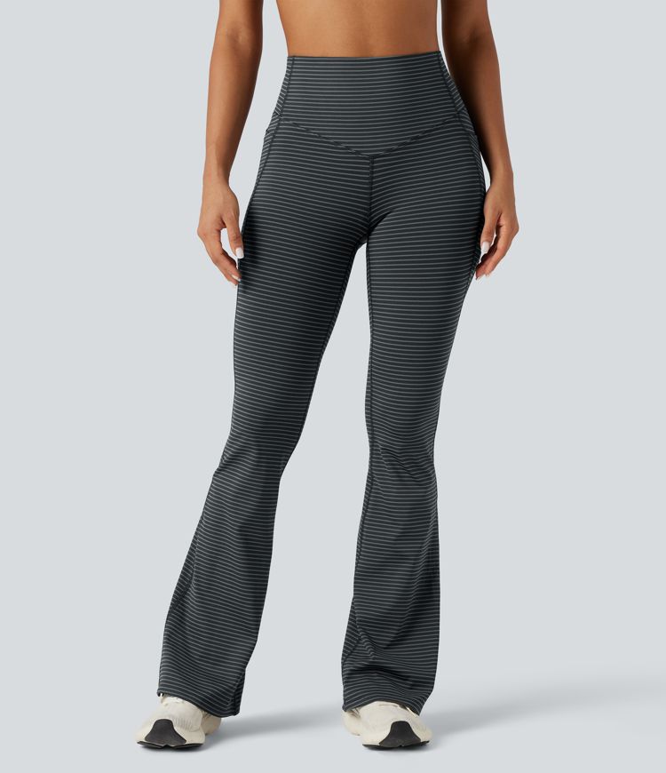 High-waisted Tummy Control Striped Yoga Bootcut Legging with Pockets