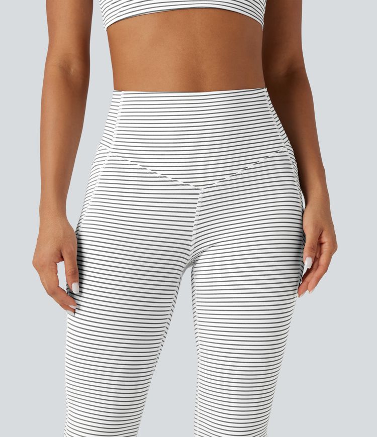 Pantalon de yoga à coupe bootcut gainant taille haute à rayures avec poches