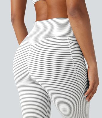 Pantalon de yoga à coupe bootcut gainant taille haute à rayures avec poches