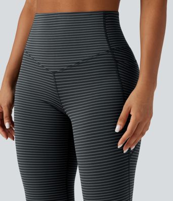 High-waisted Tummy Control Striped Yoga Bootcut Legging with Pockets