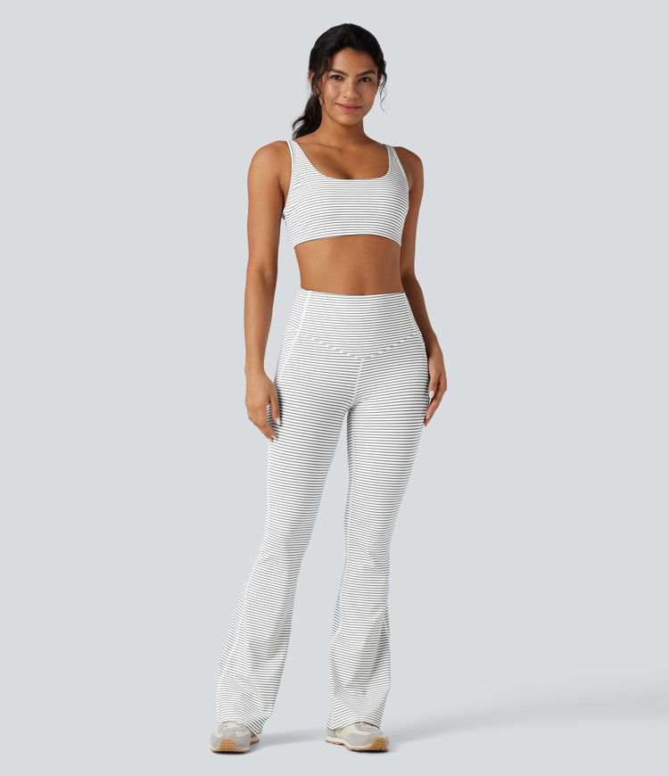 Pantalon de yoga à coupe bootcut gainant taille haute à rayures avec poches