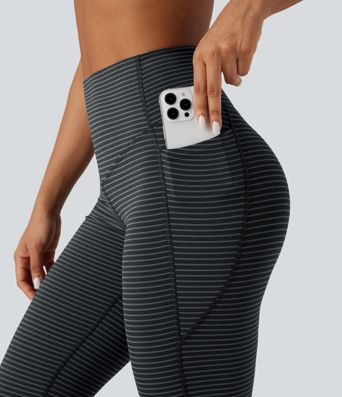High-waisted Tummy Control Striped Yoga Bootcut Legging with Pockets