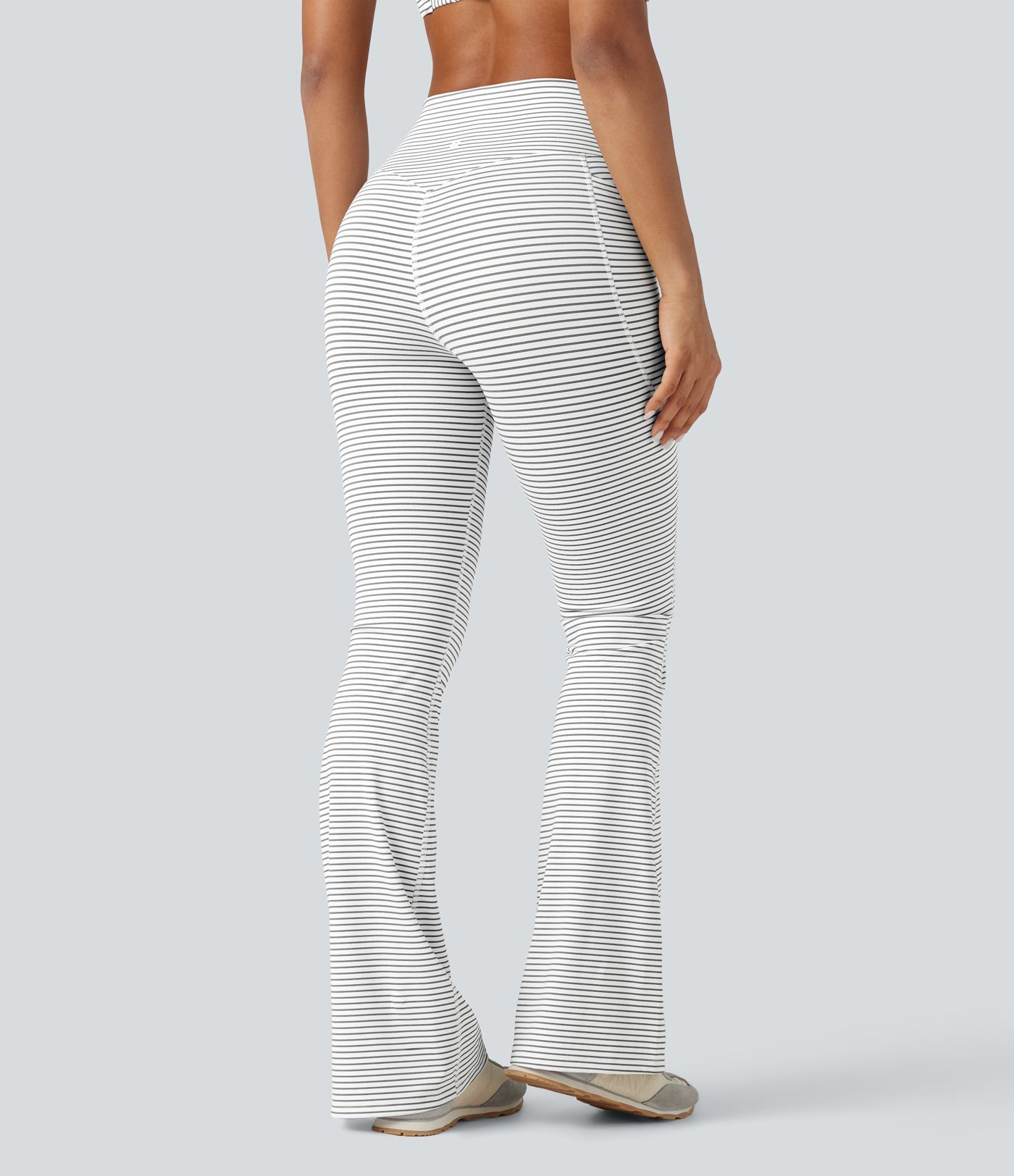 Pantalon de yoga à coupe bootcut gainant taille haute à rayures avec poches