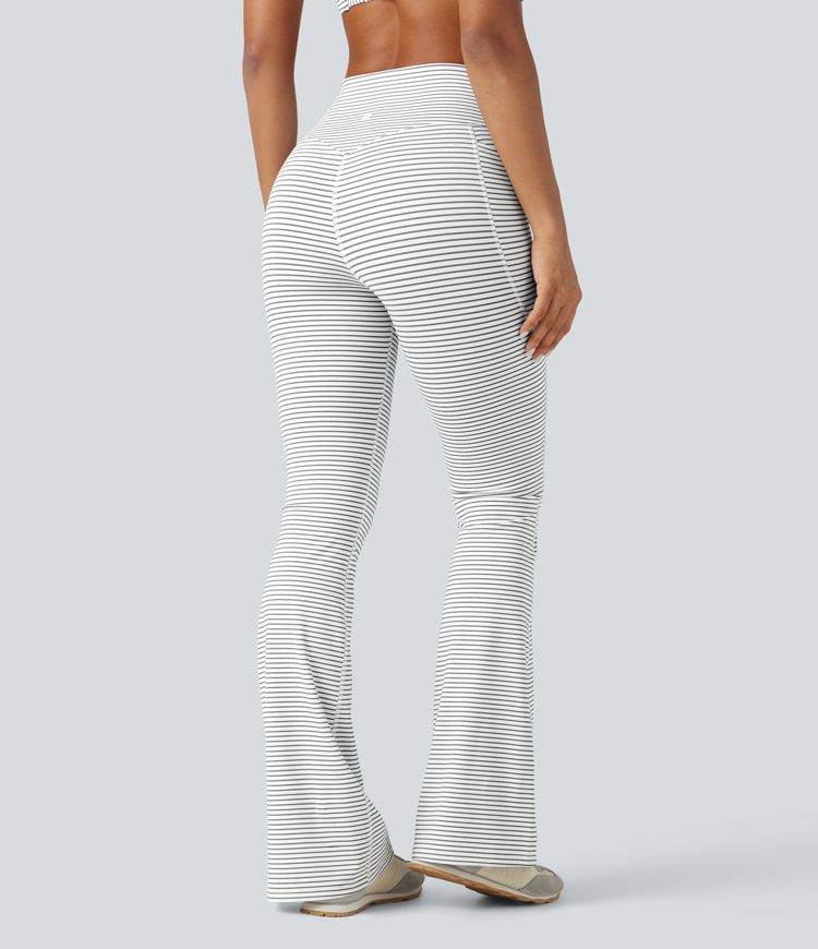 Pantalon de yoga à coupe bootcut gainant taille haute à rayures avec poches