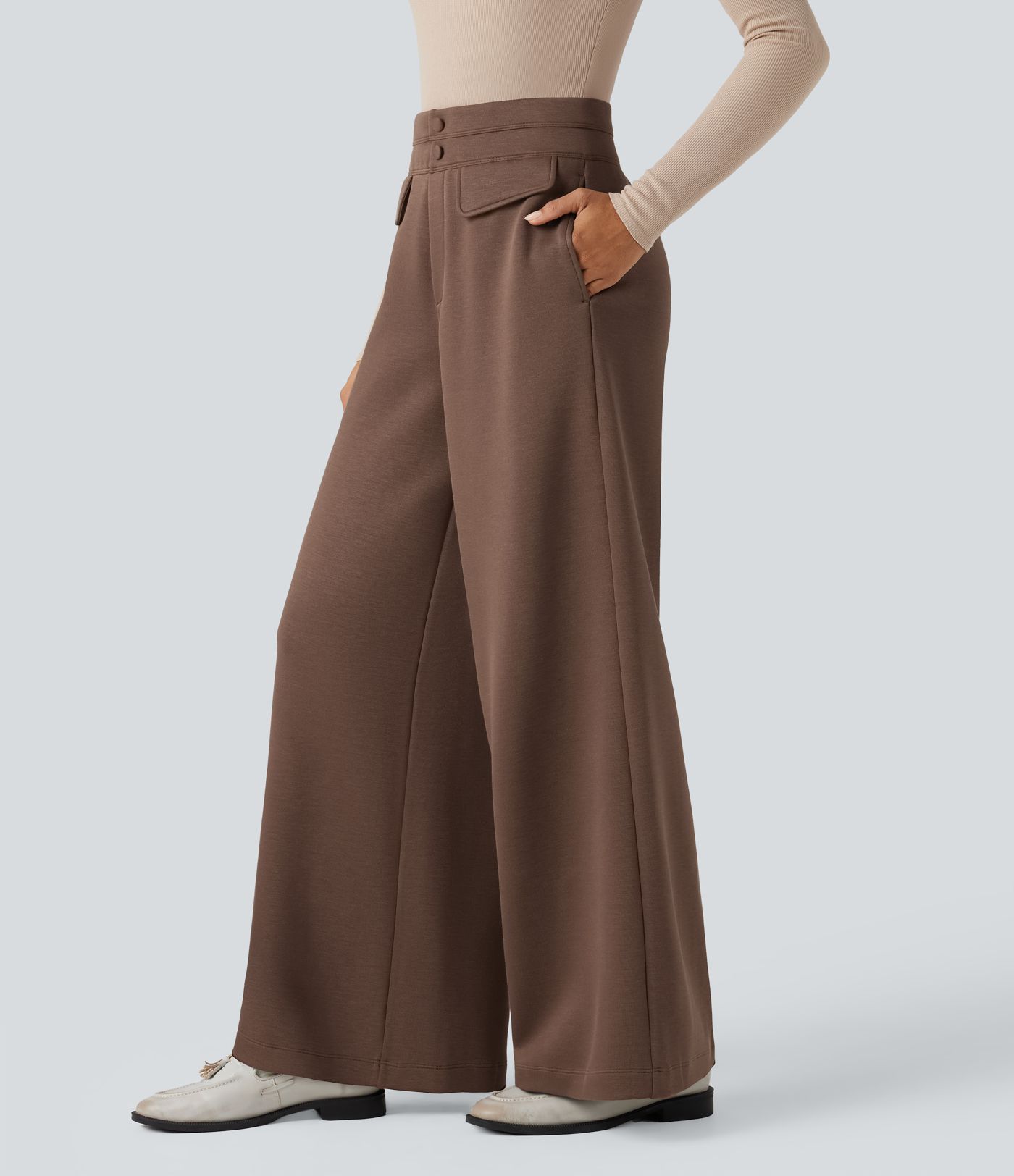 SpacerTek™ High Waisted Work Wide Leg Pants with Pockets