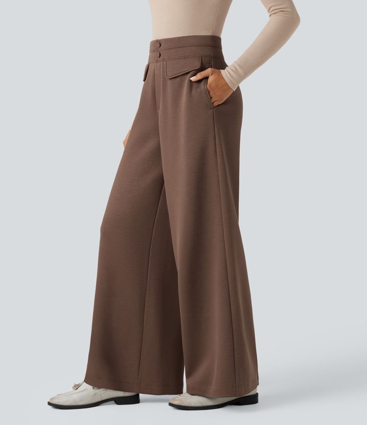 SpacerTek™ High Waisted Work Wide Leg Pants with Pockets