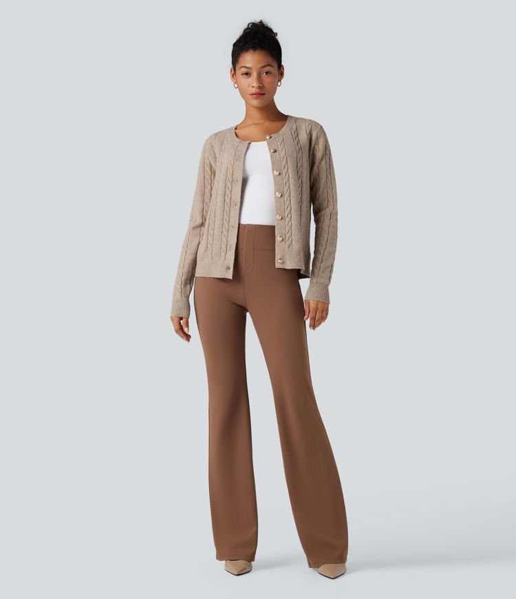 Cardigan tailleur col rond torsadé manches longues