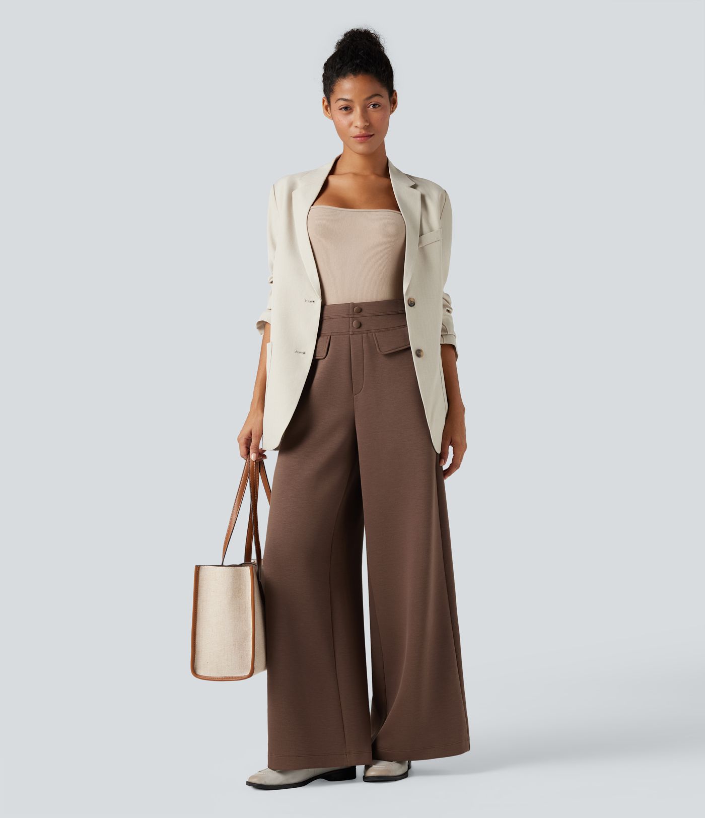 SpacerTek™ High Waisted Work Wide Leg Pants with Pockets