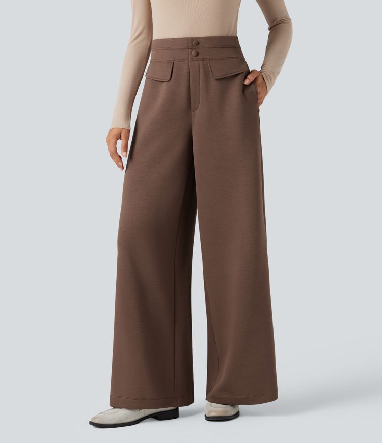 High Waisted Work Wide Leg Pants with Pockets