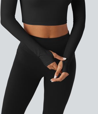 SoftlyZero™ Plush Boat Neck Long Sleeve Thumb Holes Cropped Yoga Sports Top
