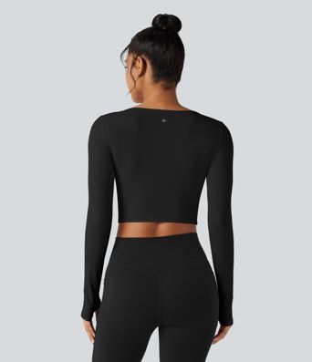 SoftlyZero™ Plush Boat Neck Long Sleeve Thumb Holes Cropped Yoga Sports Top