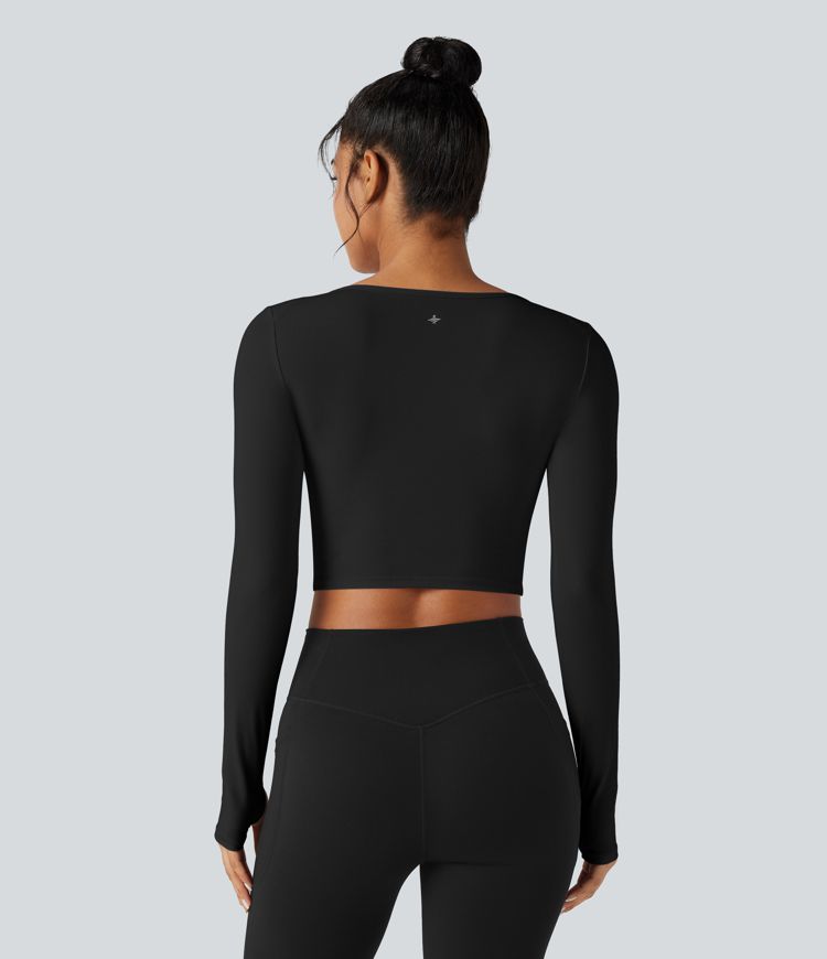 SoftlyZero™ Plush Boat Neck Long Sleeve Thumb Holes Cropped Yoga Sports Top