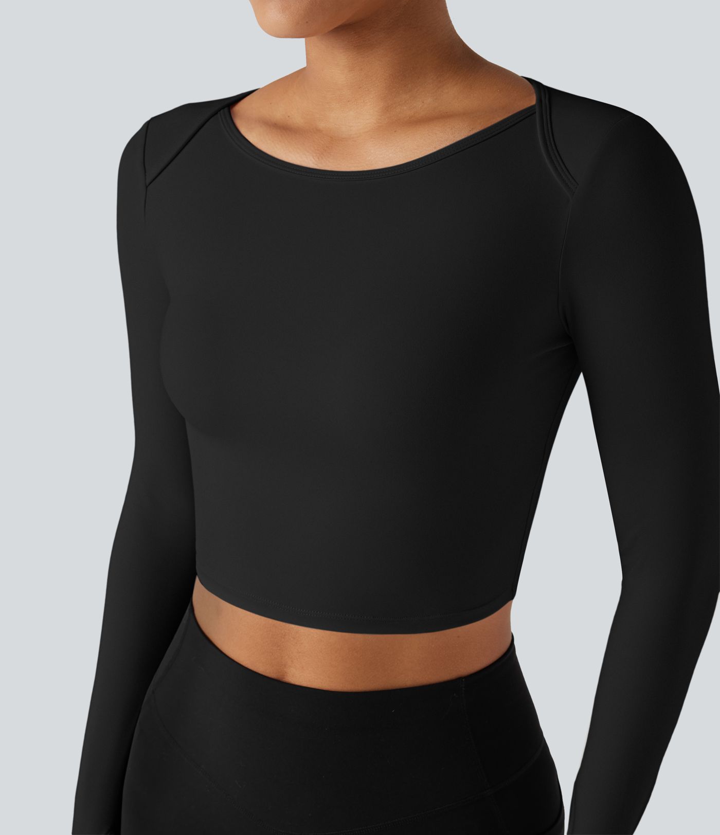 SoftlyZero™ Plush Boat Neck Long Sleeve Thumb Holes Cropped Yoga Sports Top