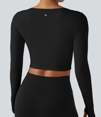 SoftlyZero™ Plush Boat Neck Long Sleeve Thumb Holes Cropped Yoga Sports Top