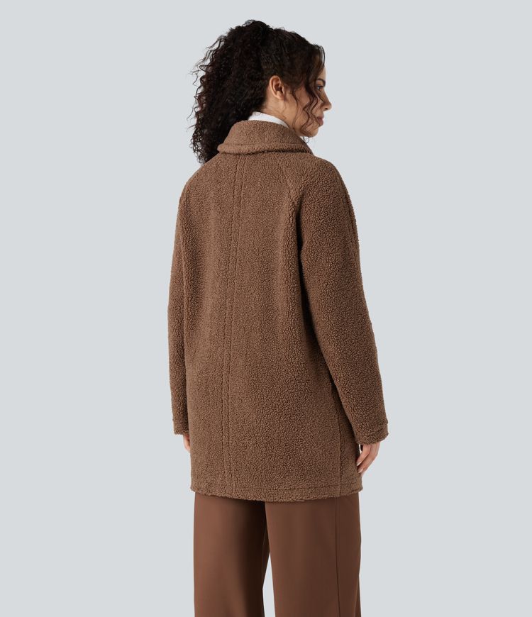 Manteau sherpa col tailleur coupe décontractée avec poches