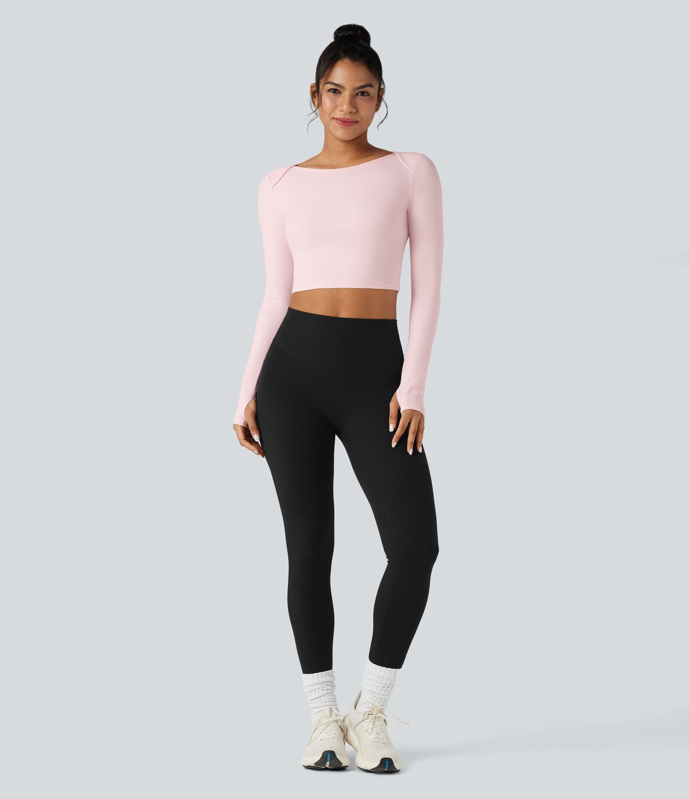 SoftlyZero™ Plush Boat Neck Long Sleeve Thumb Holes Cropped Yoga Sports Top