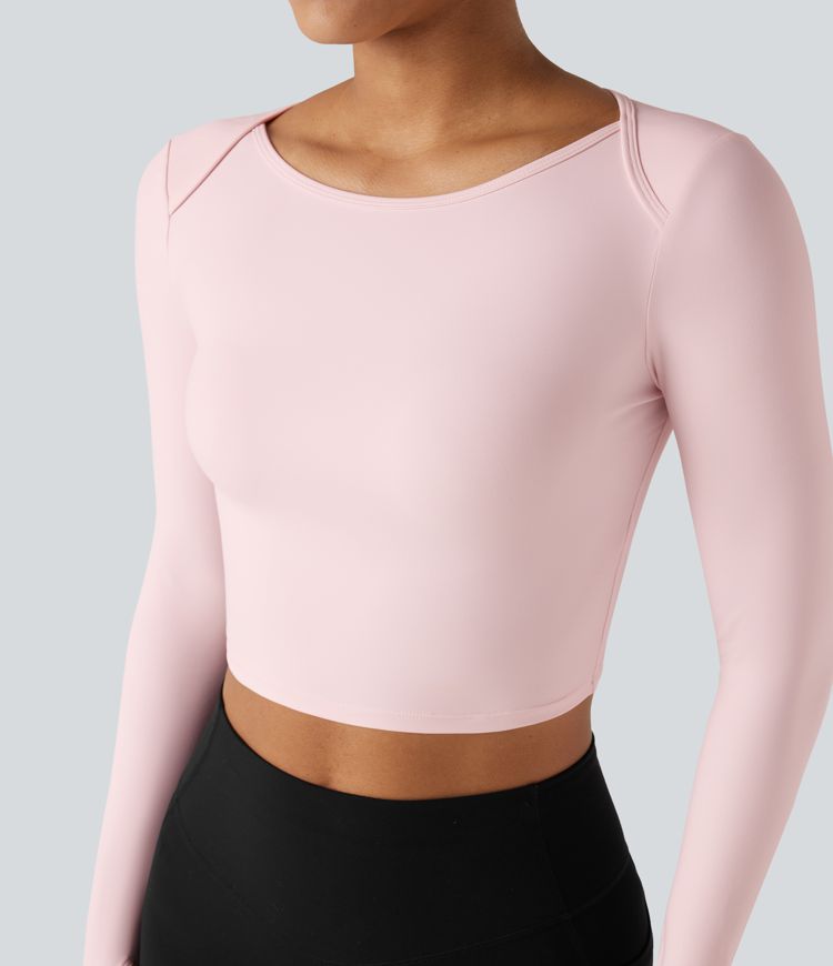 SoftlyZero™ Plush Boat Neck Long Sleeve Thumb Holes Cropped Yoga Sports Top