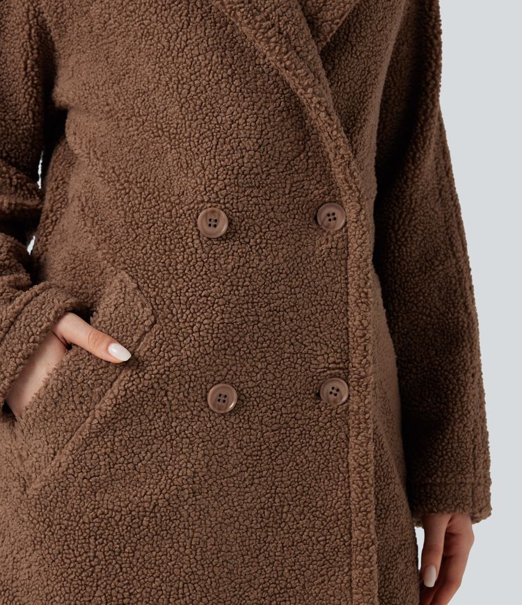 Manteau sherpa col tailleur coupe décontractée avec poches