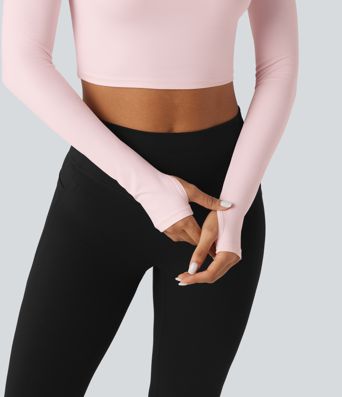 SoftlyZero™ Plush Boat Neck Long Sleeve Thumb Holes Cropped Yoga Sports Top
