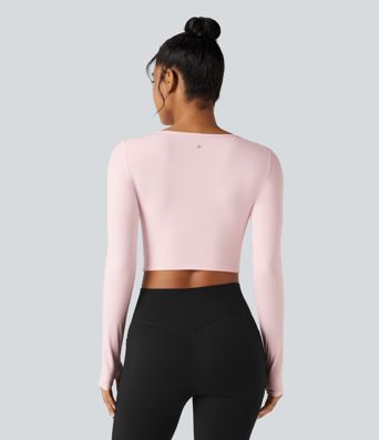 SoftlyZero™ Plush Boat Neck Long Sleeve Thumb Holes Cropped Yoga Sports Top