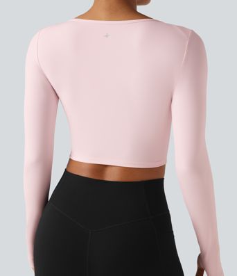 SoftlyZero™ Plush Boat Neck Long Sleeve Thumb Holes Cropped Yoga Sports Top