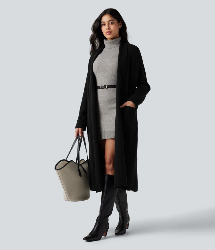 Long Sleeve Work Longline Cardigan with Pockets