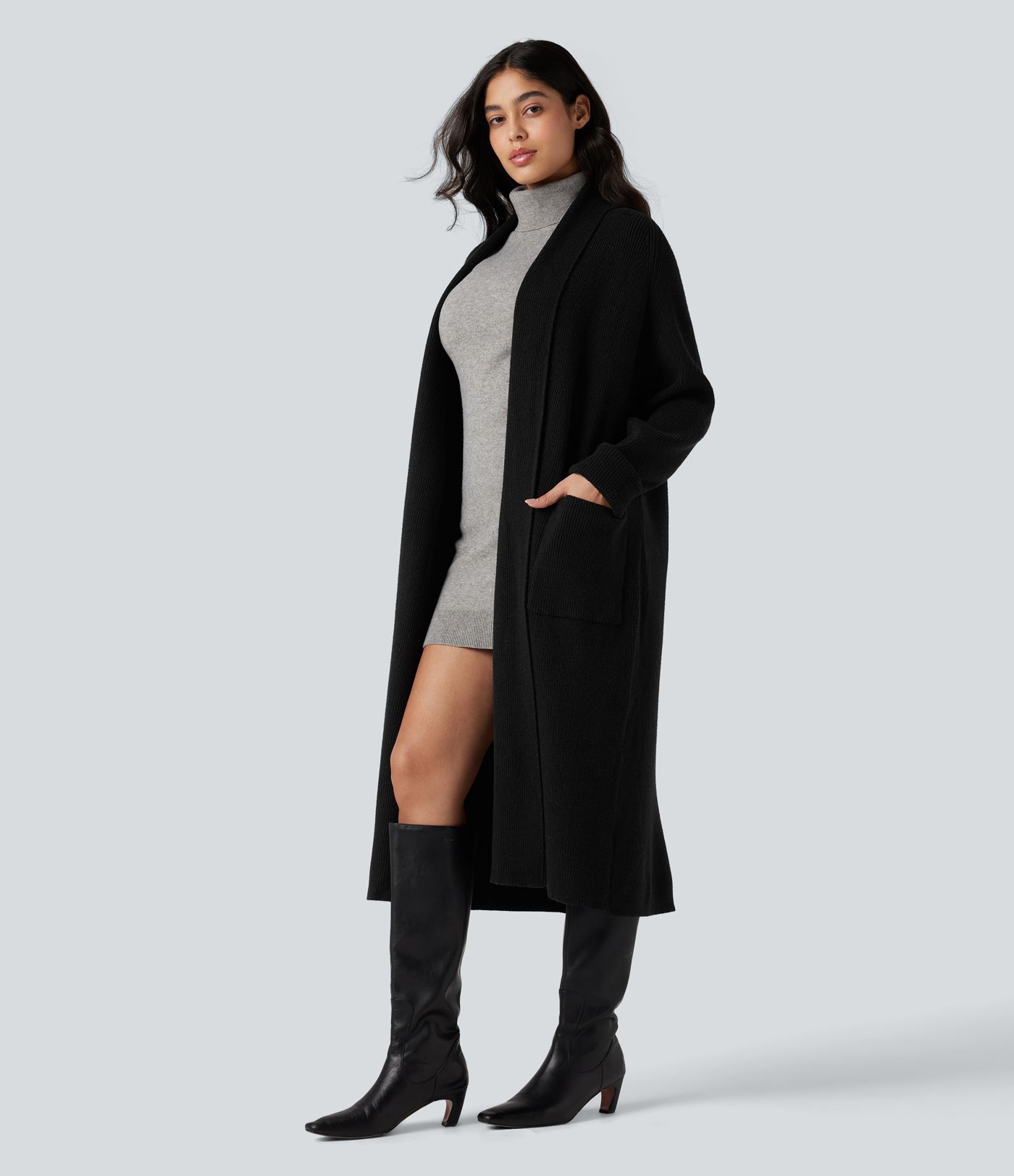 Long Sleeve Work Longline Cardigan with Pockets