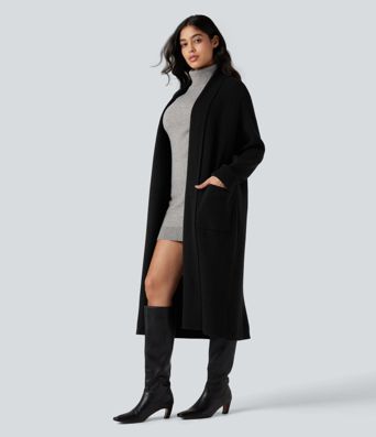 Long Sleeve Work Longline Cardigan with Pockets