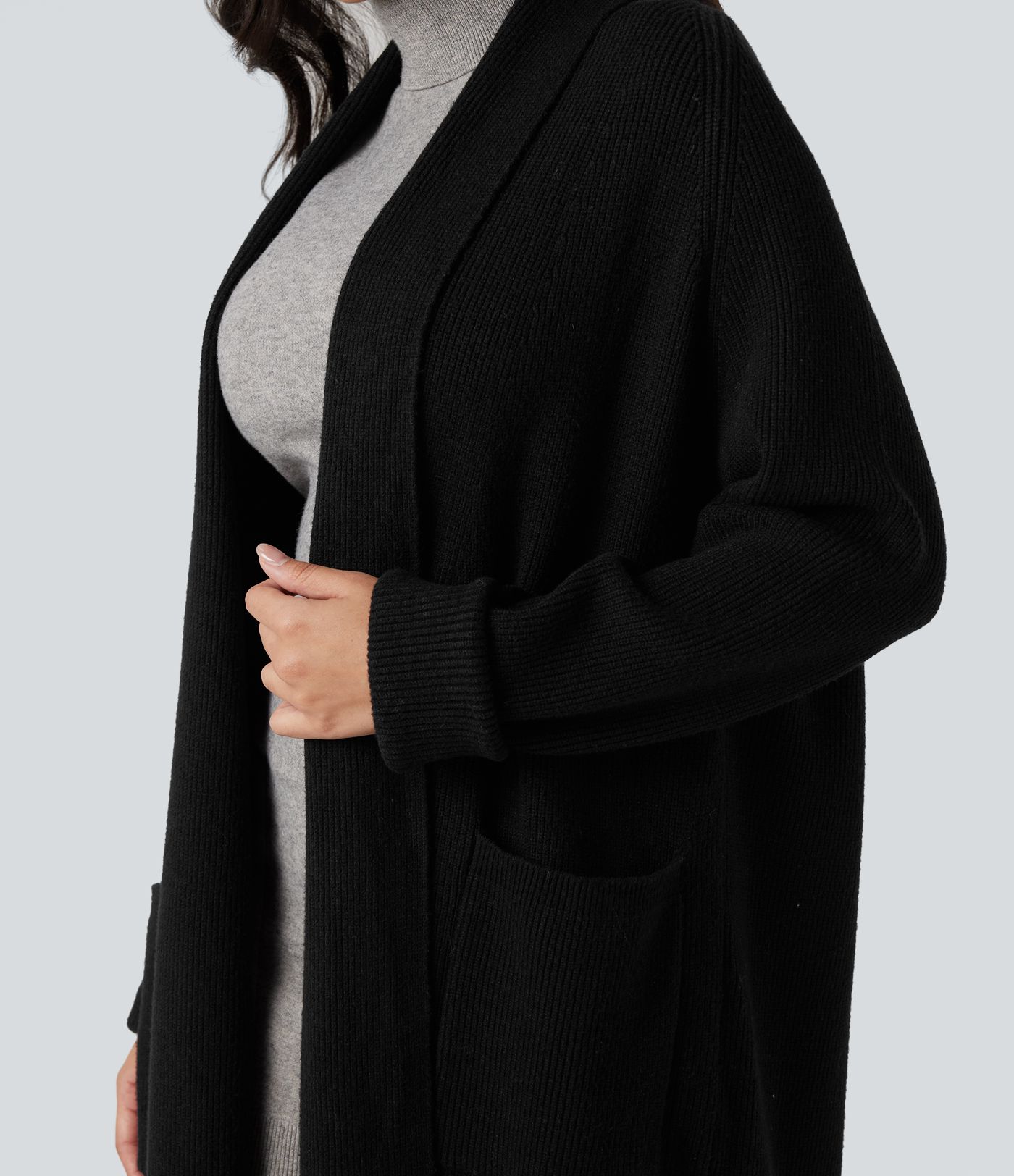 Long Sleeve Work Longline Cardigan with Pockets