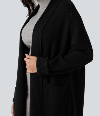 Long Sleeve Work Longline Cardigan with Pockets