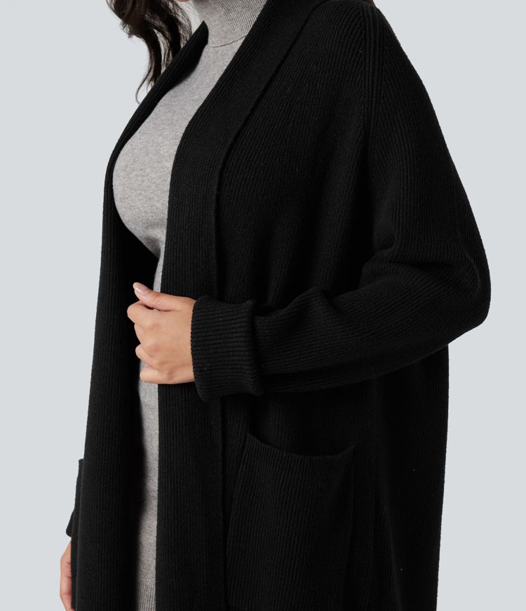 Long Sleeve Work Longline Cardigan with Pockets