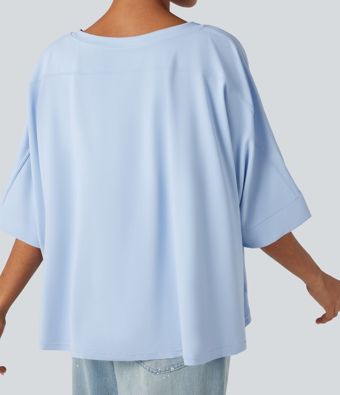 Rundhalsausschnitt, Fledermausärmel, High-Low-Saum, locker-lässiges Casual-T-Shirt