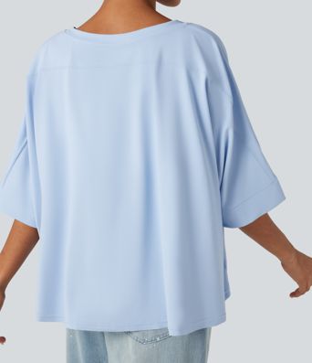 Rundhalsausschnitt, Fledermausärmel, High-Low-Saum, locker-lässiges Casual-T-Shirt