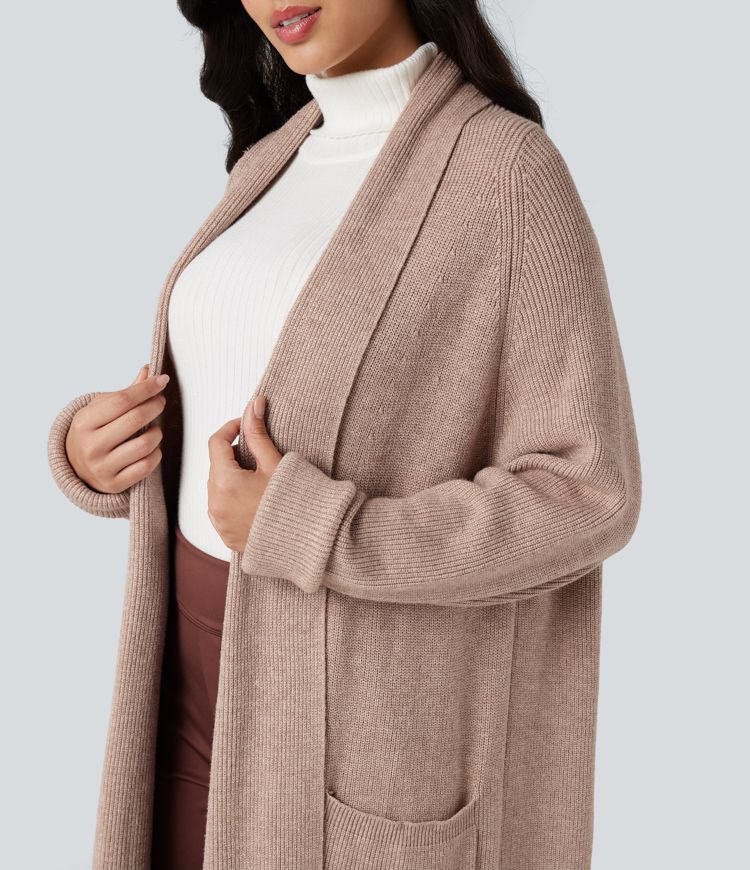 Cardigan long tailleur manches longues avec poches