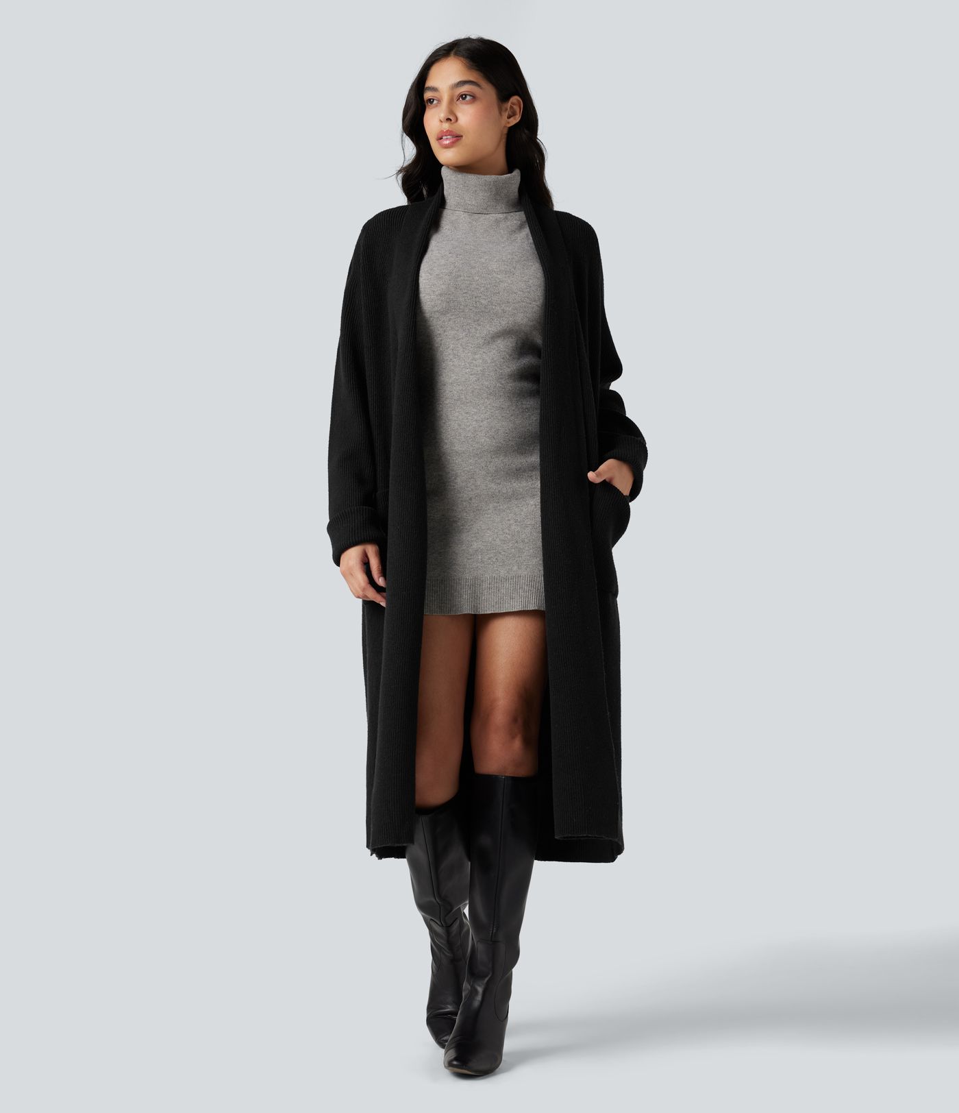 Long Sleeve Work Longline Cardigan with Pockets