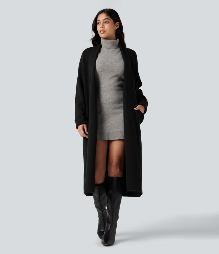 Long Sleeve Work Longline Cardigan with Pockets