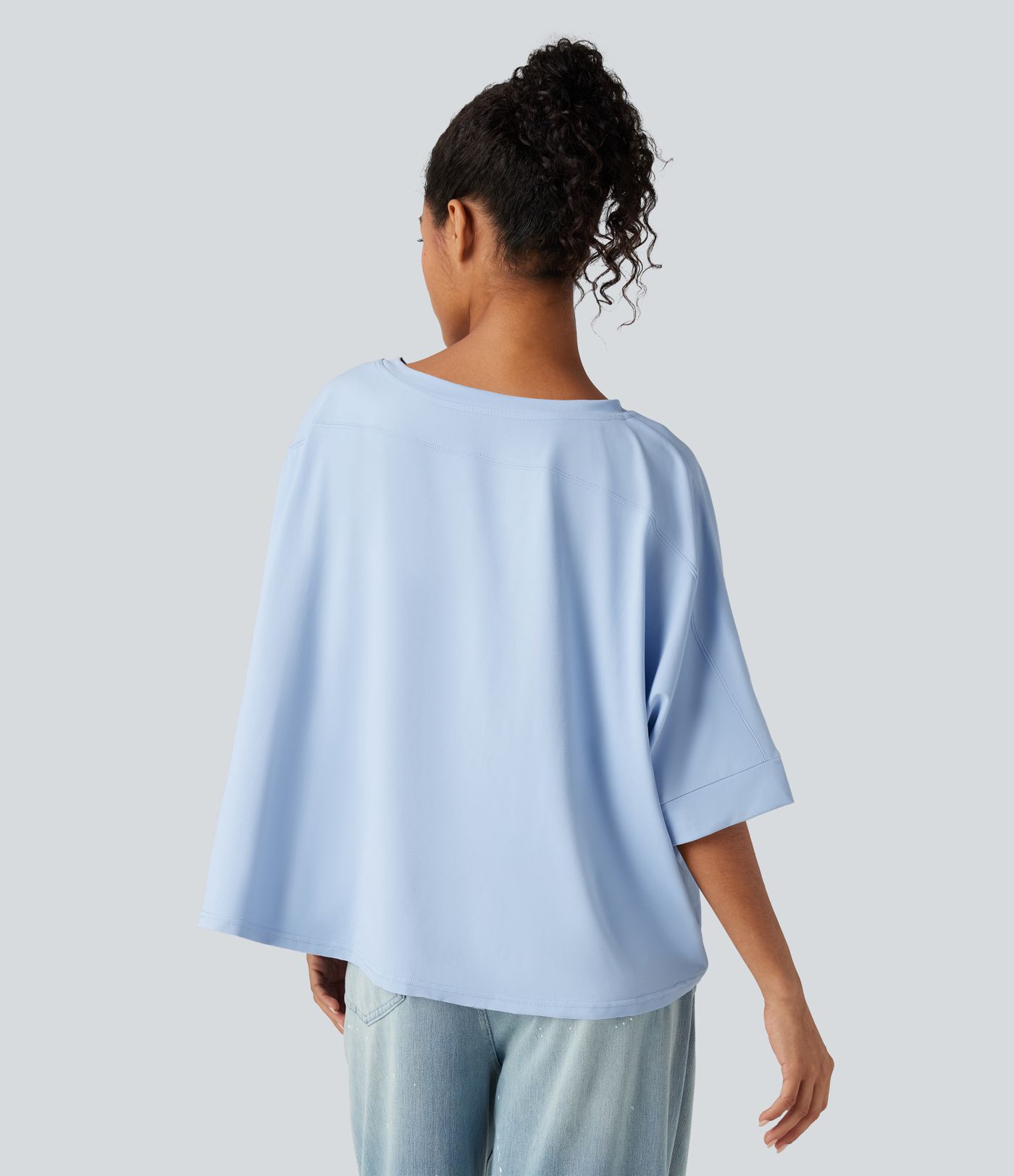 Rundhalsausschnitt, Fledermausärmel, High-Low-Saum, locker-lässiges Casual-T-Shirt