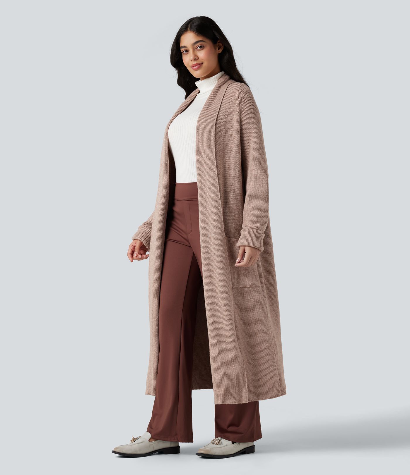 Long Sleeve Work Longline Cardigan with Pockets